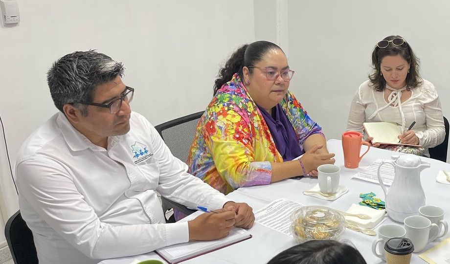 El coordinador de medidas de protección, Juan Luis Quiñónez, y la directora del Instituto de Protección, Jhenny Judith Bernal, durante la reunión.